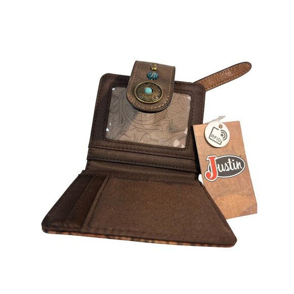 Justin Trenditions Brown Wallet w/Tooled Pattern Accents NWT - Picture 3 of 4